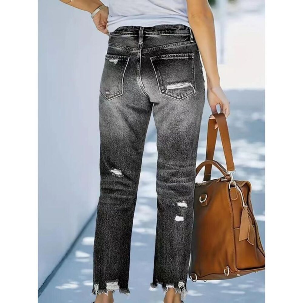 Everyday the Label Distressed Straight Leg Jeans Women Dark Gray - Picture 2 of 6